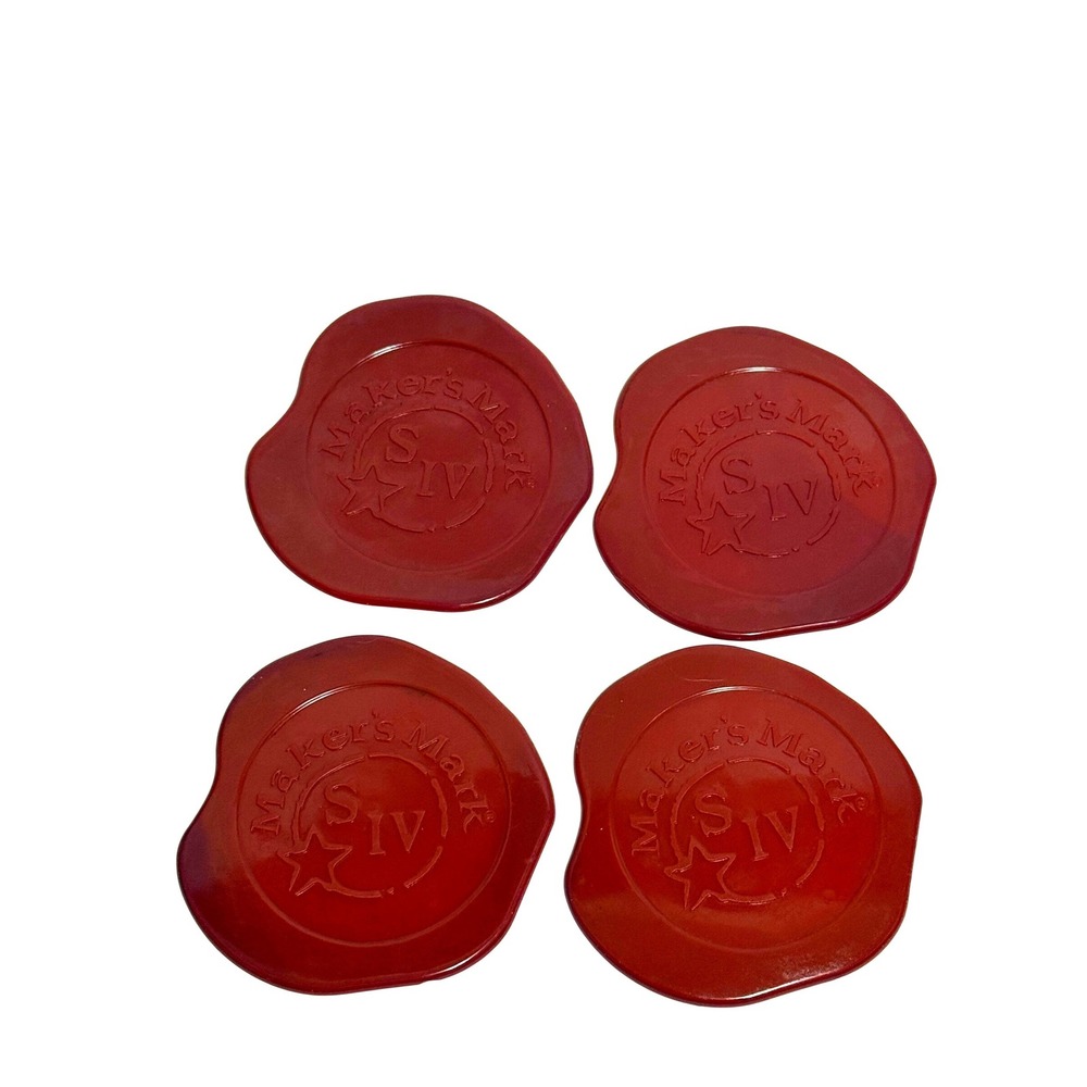 Makers Mark Red Wax Seal Coasters Set of 4 S IV Logo Bourbon Whiskey Barware